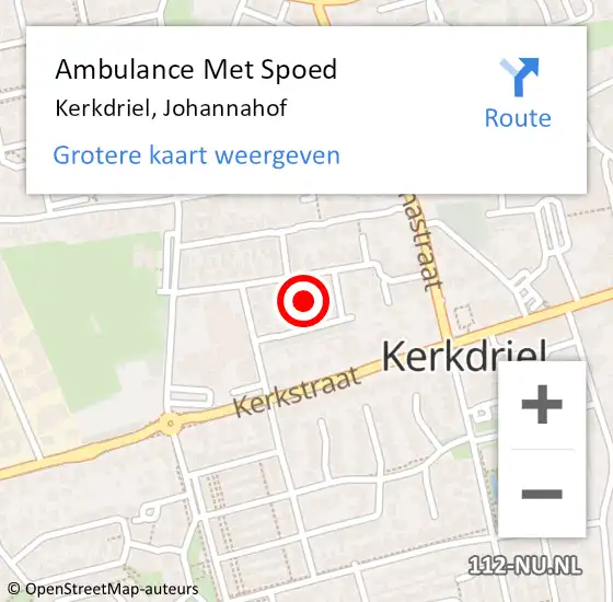 Locatie op kaart van de 112 melding: Ambulance Met Spoed Naar Kerkdriel, Johannahof op 8 november 2022 16:58