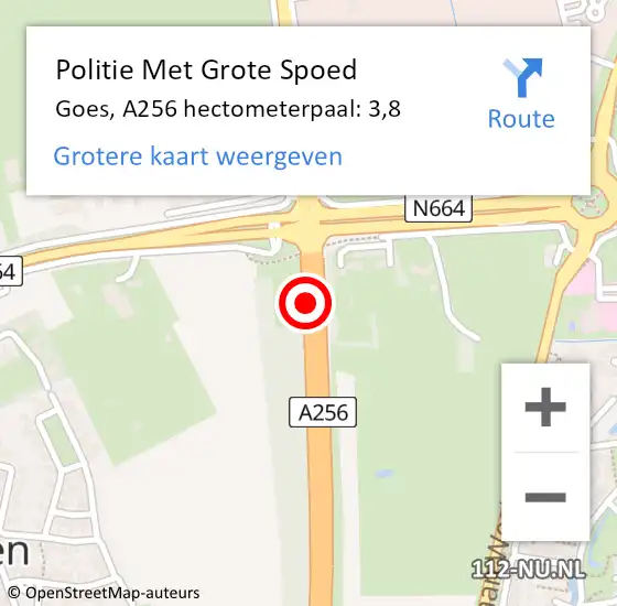 Locatie op kaart van de 112 melding: Politie Met Grote Spoed Naar Goes, A256 hectometerpaal: 3,8 op 8 november 2022 17:36