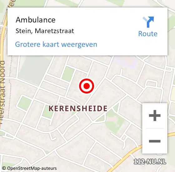 Locatie op kaart van de 112 melding: Ambulance Stein, Maretzstraat op 4 augustus 2014 11:37