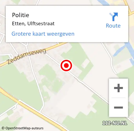 Locatie op kaart van de 112 melding: Politie Etten, Ulftsestraat op 8 november 2022 17:56