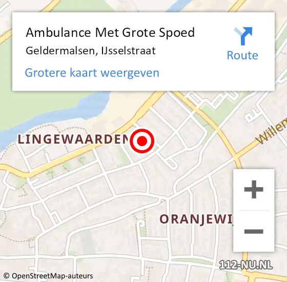 Locatie op kaart van de 112 melding: Ambulance Met Grote Spoed Naar Geldermalsen, IJsselstraat op 8 november 2022 18:19