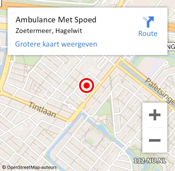 Locatie op kaart van de 112 melding: Ambulance Met Spoed Naar Zoetermeer, Hagelwit op 8 november 2022 18:20