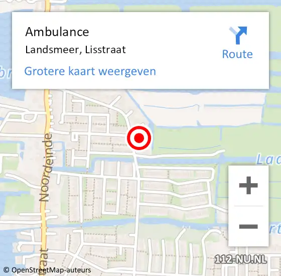 Locatie op kaart van de 112 melding: Ambulance Landsmeer, Lisstraat op 8 november 2022 18:24