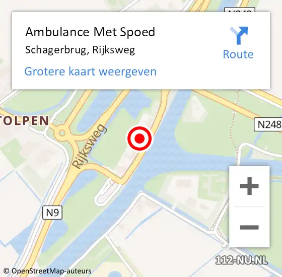 Locatie op kaart van de 112 melding: Ambulance Met Spoed Naar Schagerbrug, Rijksweg op 8 november 2022 18:25