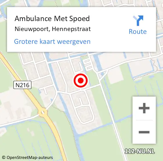 Locatie op kaart van de 112 melding: Ambulance Met Spoed Naar Nieuwpoort, Hennepstraat op 8 november 2022 18:35