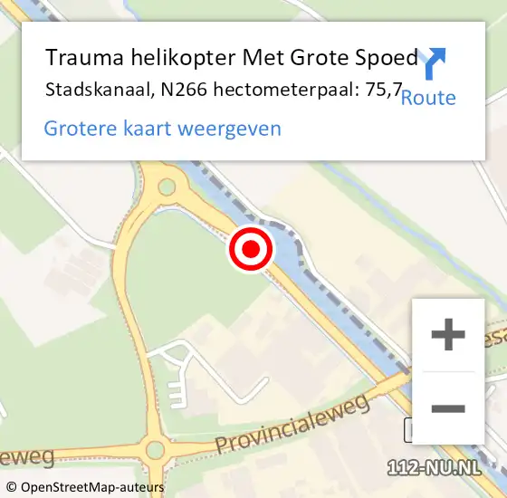 Locatie op kaart van de 112 melding: Trauma helikopter Met Grote Spoed Naar Stadskanaal, N266 hectometerpaal: 75,7 op 8 november 2022 18:42
