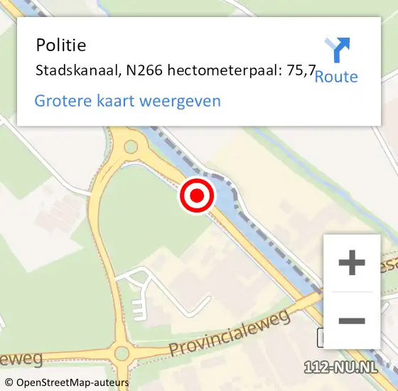 Locatie op kaart van de 112 melding: Politie Stadskanaal, N266 hectometerpaal: 75,7 op 8 november 2022 18:50