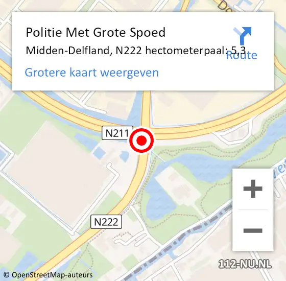 Locatie op kaart van de 112 melding: Politie Met Grote Spoed Naar Midden-Delfland, N222 hectometerpaal: 5,3 op 8 november 2022 19:05