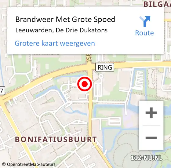 Locatie op kaart van de 112 melding: Brandweer Met Grote Spoed Naar Leeuwarden, De Drie Dukatons op 8 november 2022 19:11