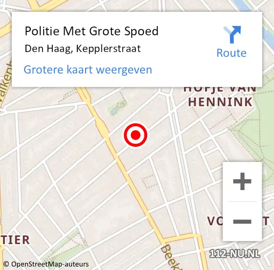 Locatie op kaart van de 112 melding: Politie Met Grote Spoed Naar Den Haag, Kepplerstraat op 8 november 2022 19:15