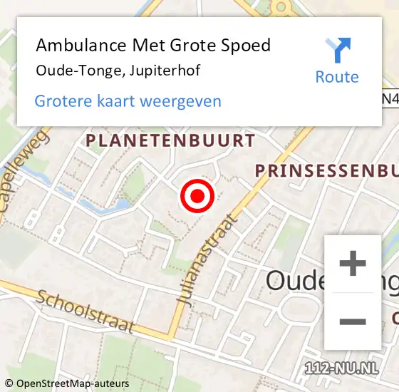 Locatie op kaart van de 112 melding: Ambulance Met Grote Spoed Naar Oude-Tonge, Jupiterhof op 8 november 2022 19:20