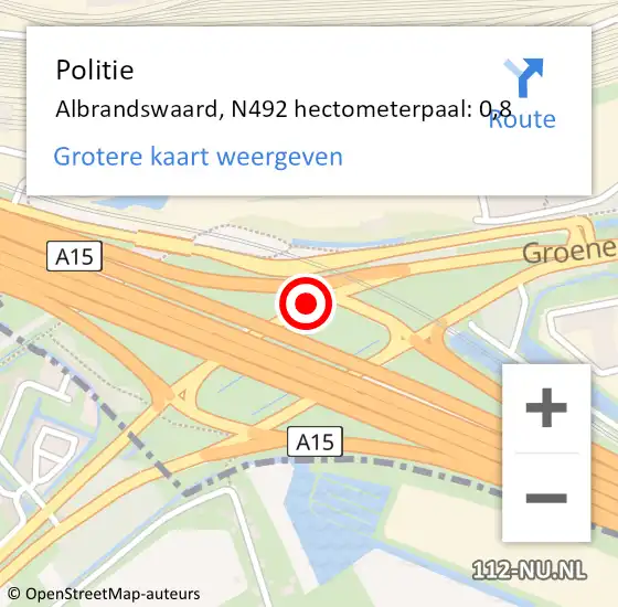 Locatie op kaart van de 112 melding: Politie Albrandswaard, N492 hectometerpaal: 0,8 op 8 november 2022 19:44