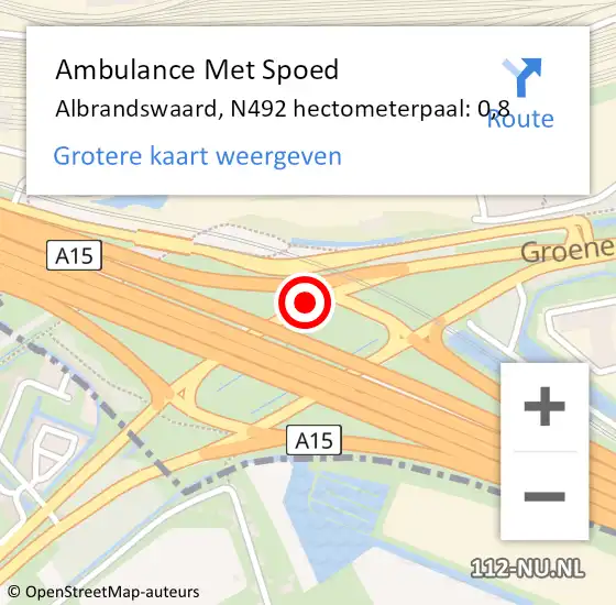 Locatie op kaart van de 112 melding: Ambulance Met Spoed Naar Albrandswaard, N492 hectometerpaal: 0,8 op 8 november 2022 19:45