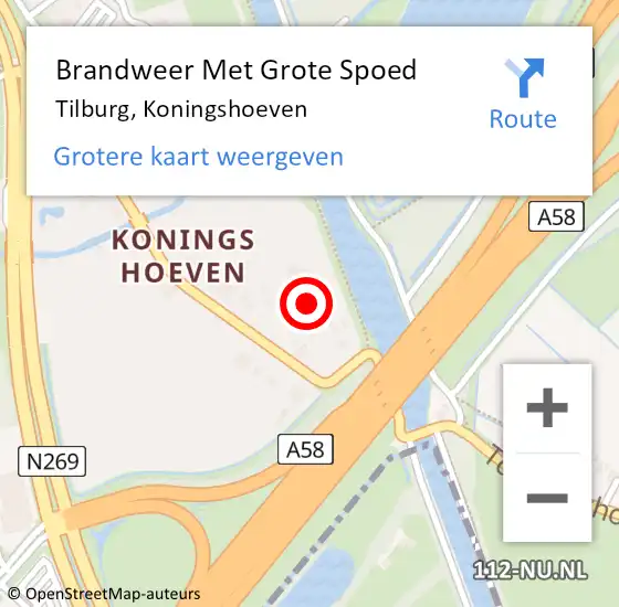 Locatie op kaart van de 112 melding: Brandweer Met Grote Spoed Naar Tilburg, Koningshoeven op 8 november 2022 20:01