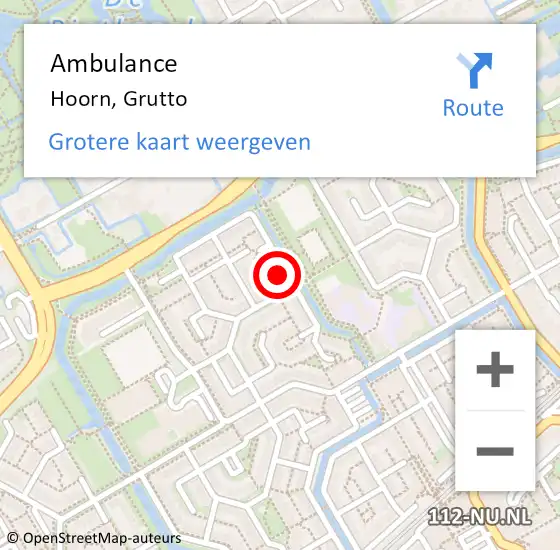 Locatie op kaart van de 112 melding: Ambulance Hoorn, Grutto op 8 november 2022 20:27