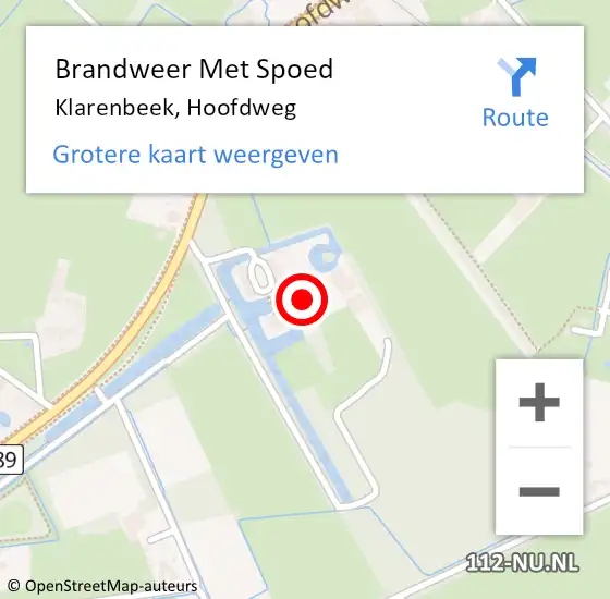Locatie op kaart van de 112 melding: Brandweer Met Spoed Naar Klarenbeek, Hoofdweg op 8 november 2022 20:32