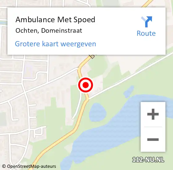 Locatie op kaart van de 112 melding: Ambulance Met Spoed Naar Ochten, Domeinstraat op 8 november 2022 20:59