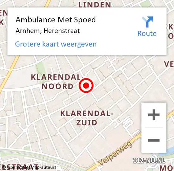 Locatie op kaart van de 112 melding: Ambulance Met Spoed Naar Arnhem, Herenstraat op 8 november 2022 21:34