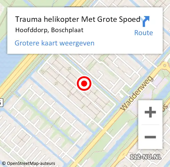 Locatie op kaart van de 112 melding: Trauma helikopter Met Grote Spoed Naar Hoofddorp, Boschplaat op 8 november 2022 22:49