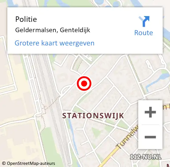 Locatie op kaart van de 112 melding: Politie Geldermalsen, Genteldijk op 8 november 2022 23:26