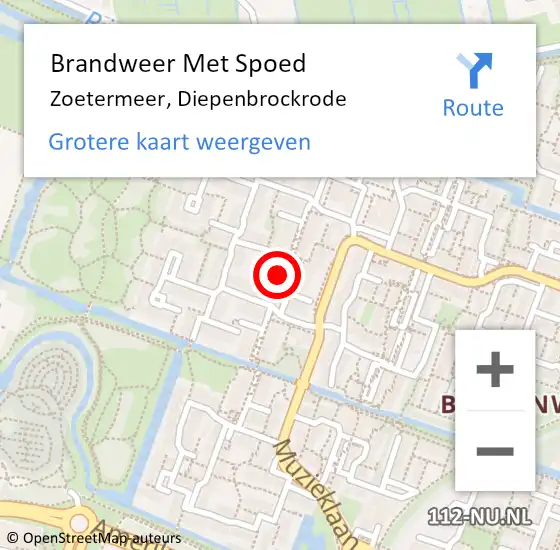 Locatie op kaart van de 112 melding: Brandweer Met Spoed Naar Zoetermeer, Diepenbrockrode op 9 november 2022 00:26