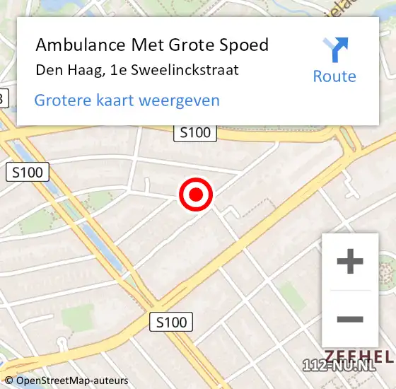 Locatie op kaart van de 112 melding: Ambulance Met Grote Spoed Naar Den Haag, 1e Sweelinckstraat op 9 november 2022 01:12