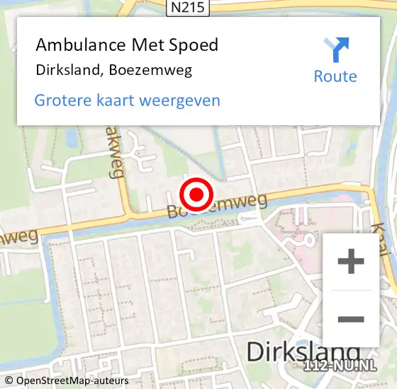 Locatie op kaart van de 112 melding: Ambulance Met Spoed Naar Dirksland, Boezemweg op 9 november 2022 02:36