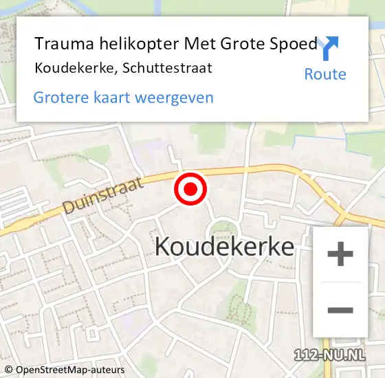 Locatie op kaart van de 112 melding: Trauma helikopter Met Grote Spoed Naar Koudekerke, Schuttestraat op 9 november 2022 02:47