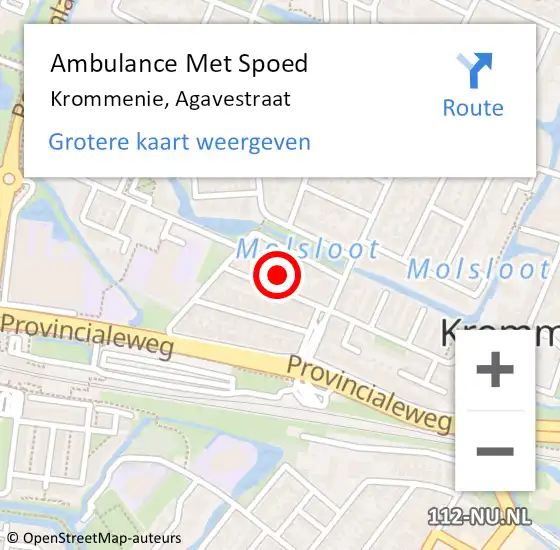 Locatie op kaart van de 112 melding: Ambulance Met Spoed Naar Krommenie, Agavestraat op 9 november 2022 03:01