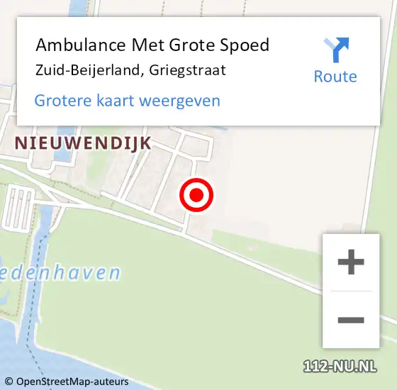 Locatie op kaart van de 112 melding: Ambulance Met Grote Spoed Naar Zuid-Beijerland, Griegstraat op 9 november 2022 04:32