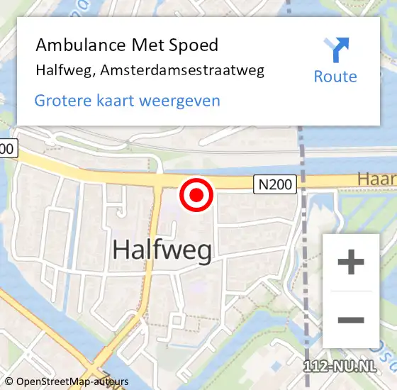 Locatie op kaart van de 112 melding: Ambulance Met Spoed Naar Halfweg, Amsterdamsestraatweg op 9 november 2022 04:53