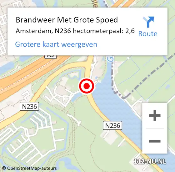 Locatie op kaart van de 112 melding: Brandweer Met Grote Spoed Naar Amsterdam, N236 hectometerpaal: 2,6 op 9 november 2022 06:04