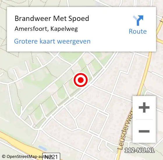 Locatie op kaart van de 112 melding: Brandweer Met Spoed Naar Amersfoort, Kapelweg op 9 november 2022 06:14