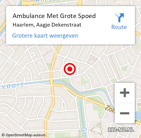 Locatie op kaart van de 112 melding: Ambulance Met Grote Spoed Naar Haarlem, Aagje Dekenstraat op 9 november 2022 06:30