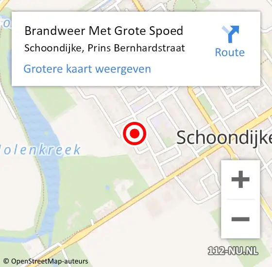 Locatie op kaart van de 112 melding: Brandweer Met Grote Spoed Naar Schoondijke, Prins Bernhardstraat op 9 november 2022 06:36