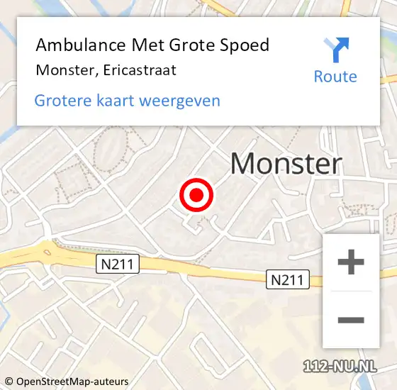 Locatie op kaart van de 112 melding: Ambulance Met Grote Spoed Naar Monster, Ericastraat op 9 november 2022 07:02