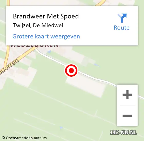 Locatie op kaart van de 112 melding: Brandweer Met Spoed Naar Twijzel, De Miedwei op 9 november 2022 07:53