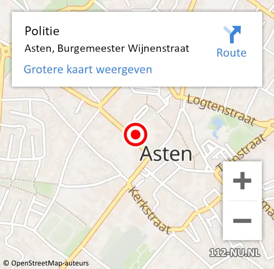 Locatie op kaart van de 112 melding: Politie Asten, Burgemeester Wijnenstraat op 9 november 2022 08:54