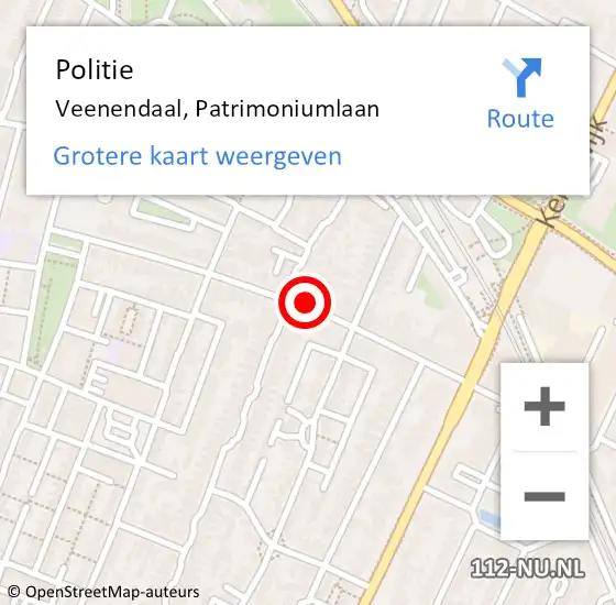 Locatie op kaart van de 112 melding: Politie Veenendaal, Patrimoniumlaan op 9 november 2022 09:01