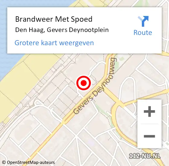 Locatie op kaart van de 112 melding: Brandweer Met Spoed Naar Den Haag, Gevers Deynootplein op 9 november 2022 09:09