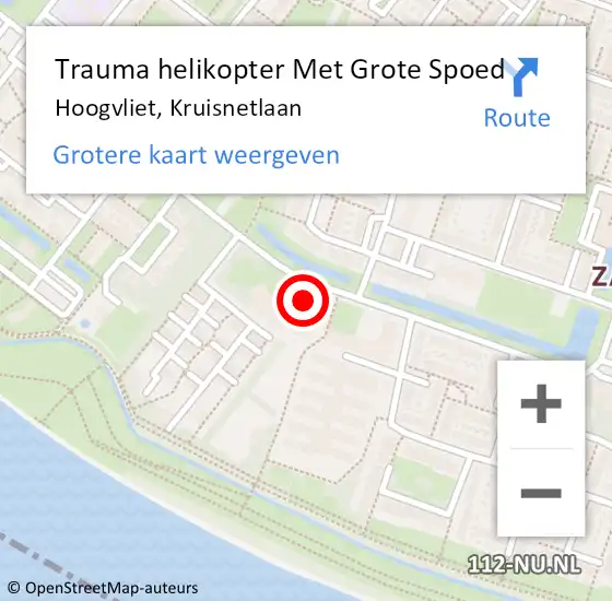 Locatie op kaart van de 112 melding: Trauma helikopter Met Grote Spoed Naar Hoogvliet, Kruisnetlaan op 9 november 2022 09:16