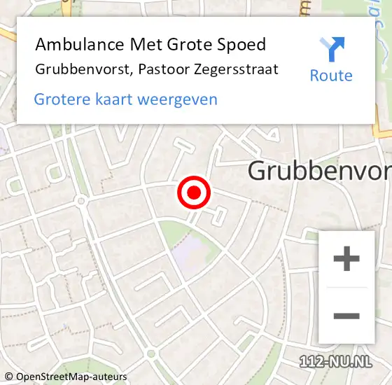 Locatie op kaart van de 112 melding: Ambulance Met Grote Spoed Naar Grubbenvorst, Pastoor Zegersstraat op 4 augustus 2014 12:28