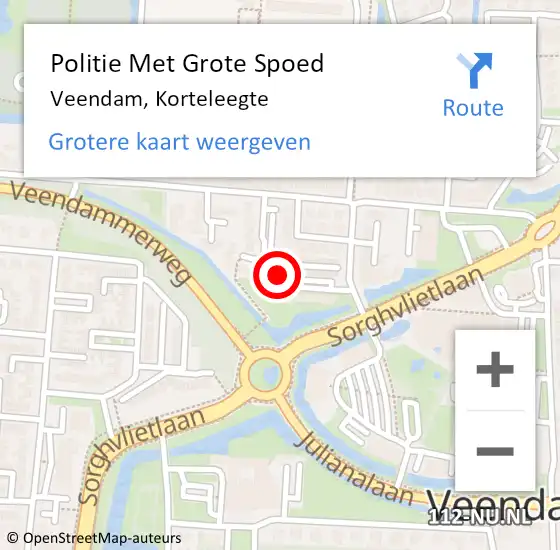 Locatie op kaart van de 112 melding: Politie Met Grote Spoed Naar Veendam, Korteleegte op 9 november 2022 09:33