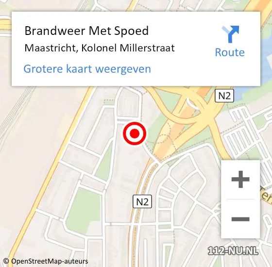 Locatie op kaart van de 112 melding: Brandweer Met Spoed Naar Maastricht, Kolonel Millerstraat op 9 november 2022 09:48