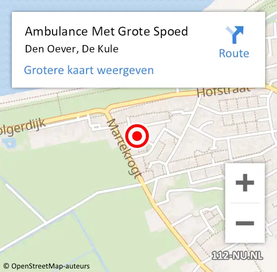 Locatie op kaart van de 112 melding: Ambulance Met Grote Spoed Naar Den Oever, De Kule op 9 november 2022 09:58