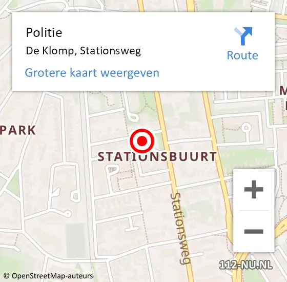 Locatie op kaart van de 112 melding: Politie De Klomp, Stationsweg op 9 november 2022 10:04