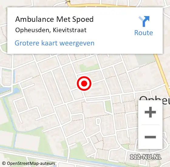 Locatie op kaart van de 112 melding: Ambulance Met Spoed Naar Opheusden, Kievitstraat op 9 november 2022 10:14