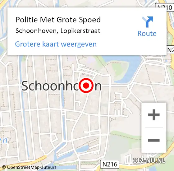 Locatie op kaart van de 112 melding: Politie Met Grote Spoed Naar Schoonhoven, Lopikerstraat op 9 november 2022 10:21