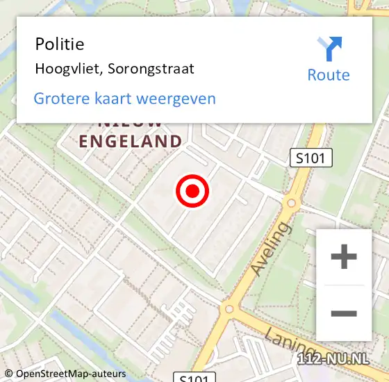 Locatie op kaart van de 112 melding: Politie Hoogvliet, Sorongstraat op 9 november 2022 10:23