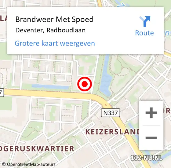 Locatie op kaart van de 112 melding: Brandweer Met Spoed Naar Deventer, Radboudlaan op 9 november 2022 10:25